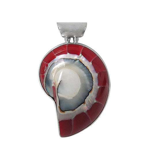 Red Shell Pendant, Sterling Silver